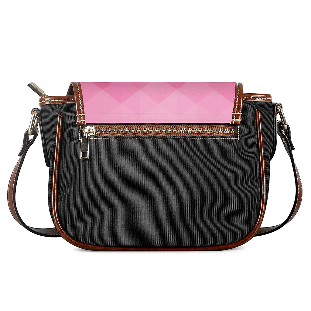 Pink Geometric Square Pattern Print Saddle Bag