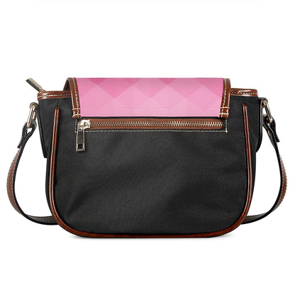 Pink Geometric Square Pattern Print Saddle Bag