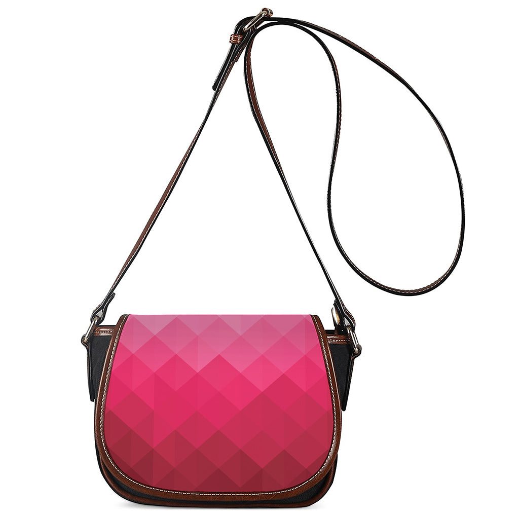 Pink Geometric Square Pattern Print Saddle Bag