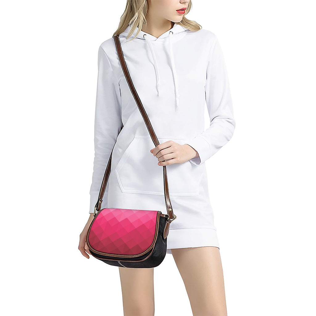 Pink Geometric Square Pattern Print Saddle Bag