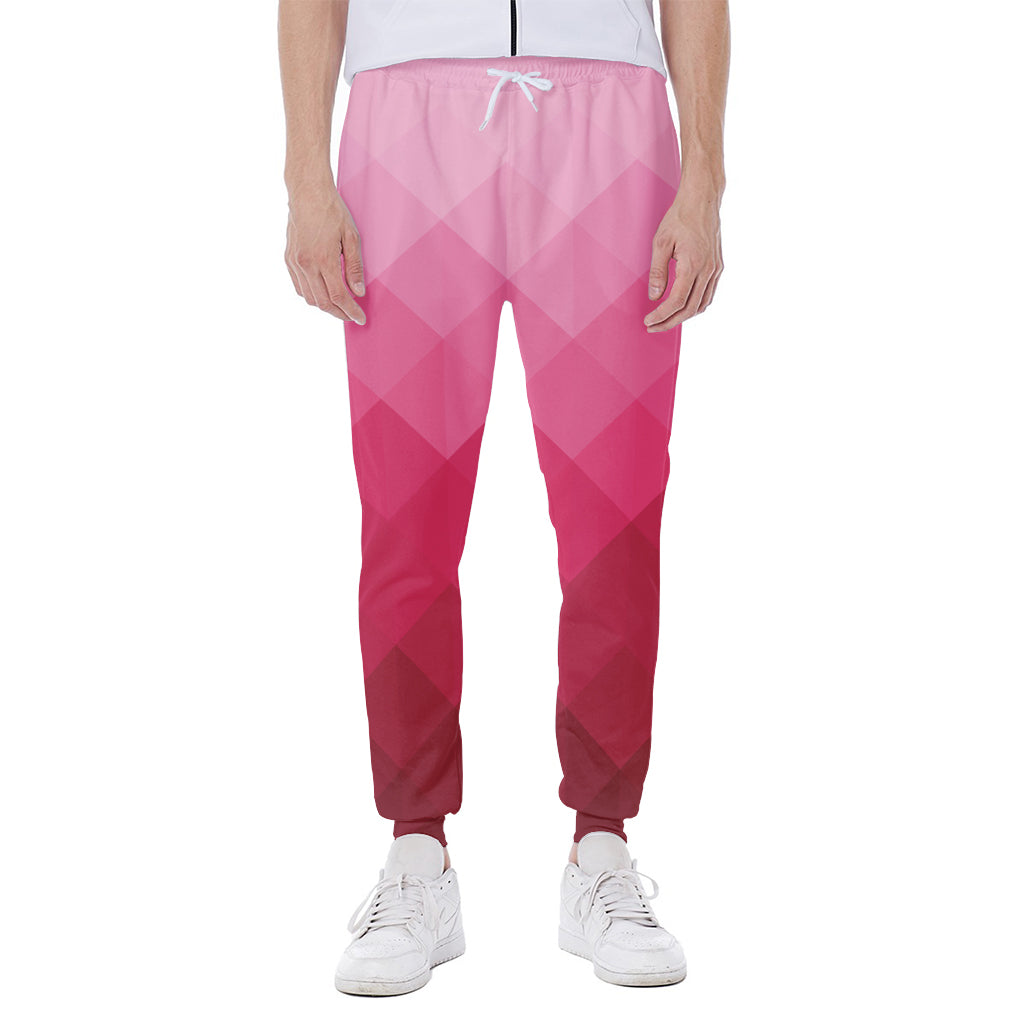 Pink Geometric Square Pattern Print Scuba Joggers