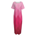 Pink Geometric Square Pattern Print Short Sleeve Long Nightdress