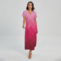 Pink Geometric Square Pattern Print Short Sleeve Maxi Dress