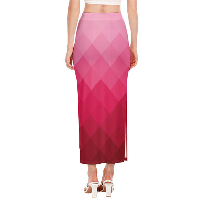 Pink Geometric Square Pattern Print Side Slit Maxi Skirt
