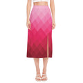 Pink Geometric Square Pattern Print Side Slit Midi Skirt