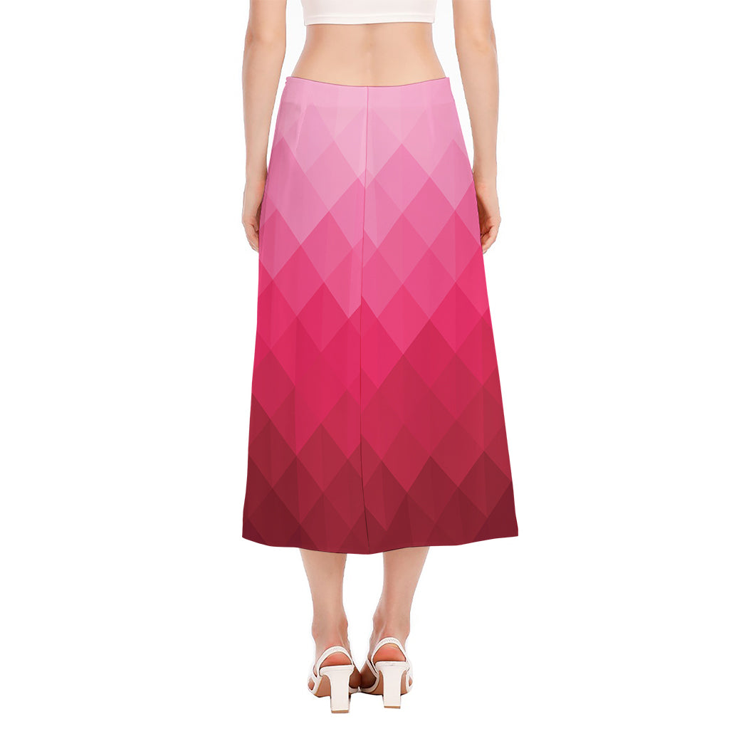 Pink Geometric Square Pattern Print Side Slit Midi Skirt