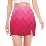 Pink Geometric Square Pattern Print Side Slit Mini Skirt