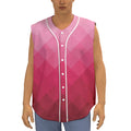 Pink Geometric Square Pattern Print Sleeveless Baseball Jersey
