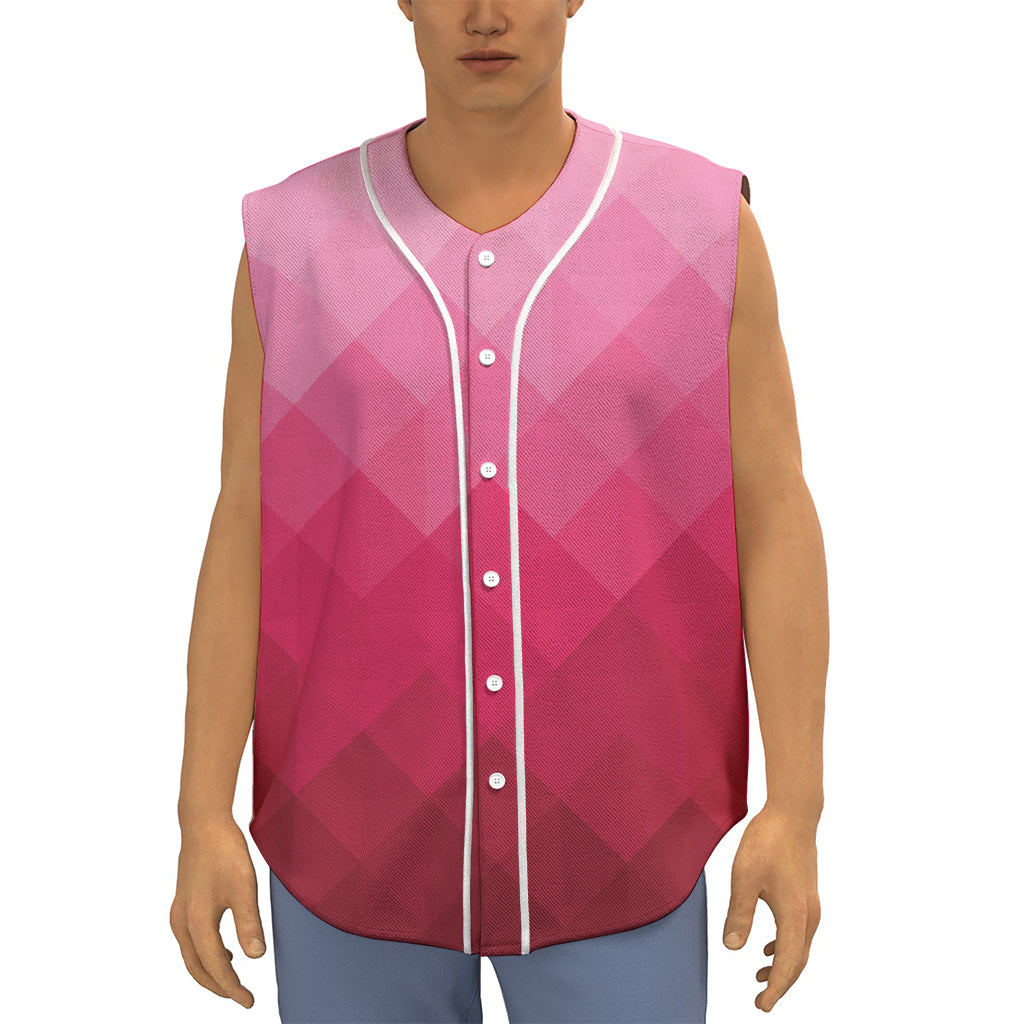 Pink Geometric Square Pattern Print Sleeveless Baseball Jersey
