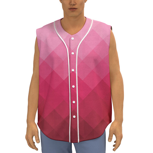 Pink Geometric Square Pattern Print Sleeveless Baseball Jersey