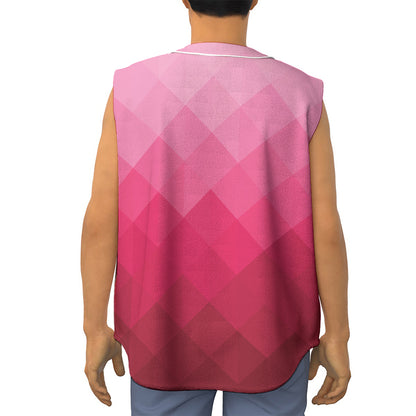 Pink Geometric Square Pattern Print Sleeveless Baseball Jersey