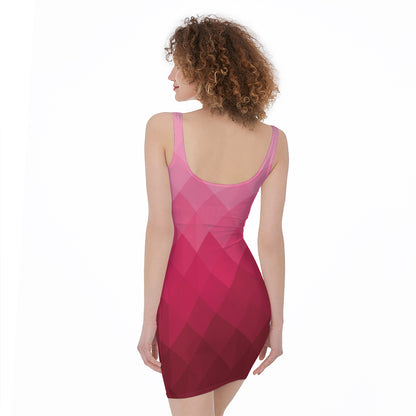 Pink Geometric Square Pattern Print Sleeveless Bodycon Dress