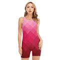 Pink Geometric Square Pattern Print Sleeveless One Piece Swimsuit