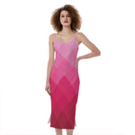 Pink Geometric Square Pattern Print Slim Fit Midi Cami Dress