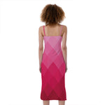 Pink Geometric Square Pattern Print Slim Fit Midi Cami Dress