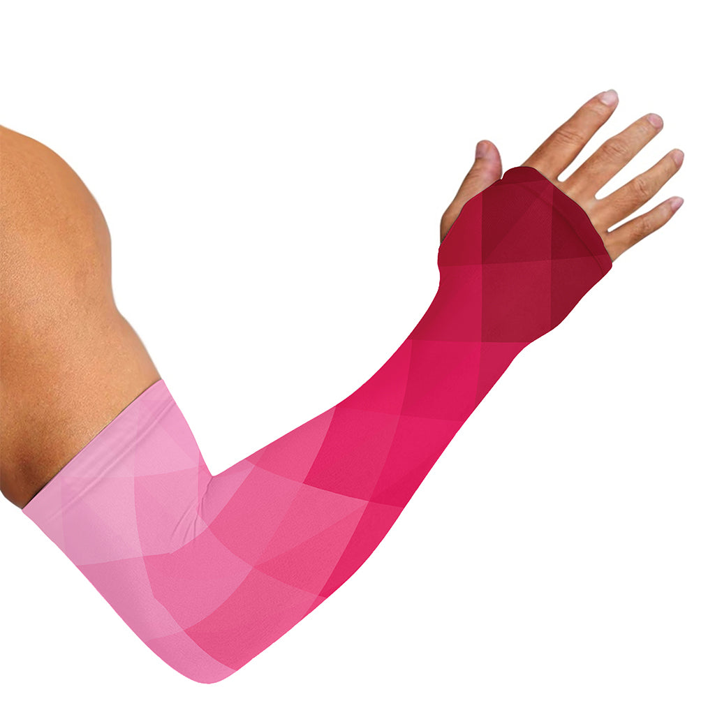 Pink Geometric Square Pattern Print Sun Protection Arm Sleeves