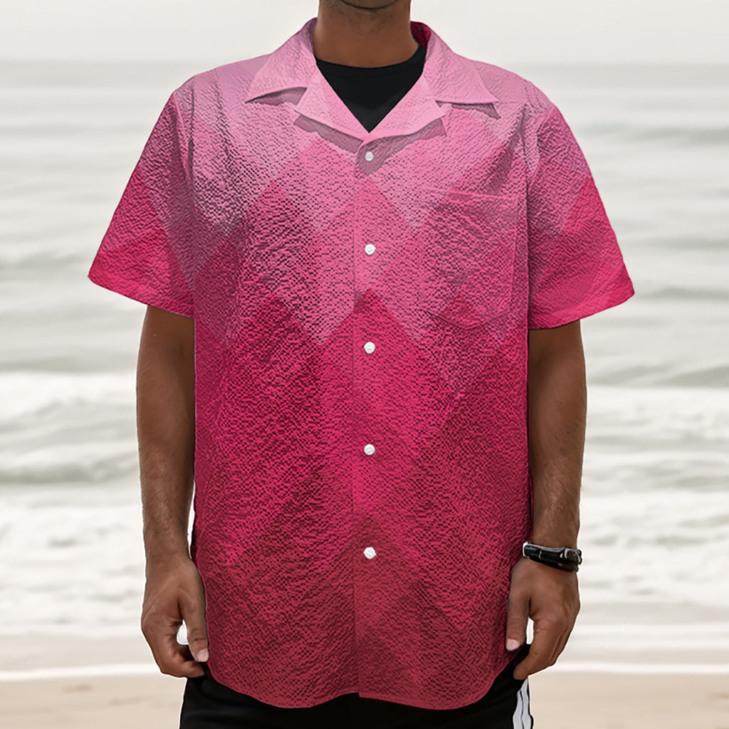 Pink Geometric Square Pattern Print Textured Short Sleeve Shirt