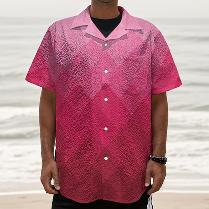 Pink Geometric Square Pattern Print Textured Short Sleeve Shirt