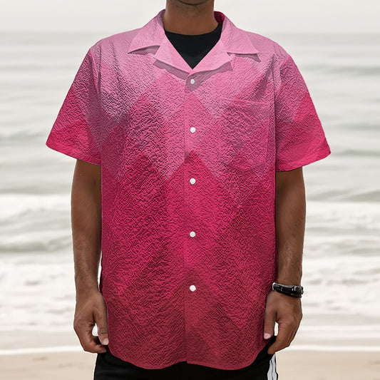Pink Geometric Square Pattern Print Textured Short Sleeve Shirt