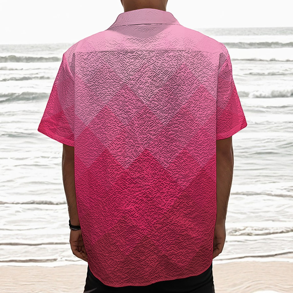 Pink Geometric Square Pattern Print Textured Short Sleeve Shirt