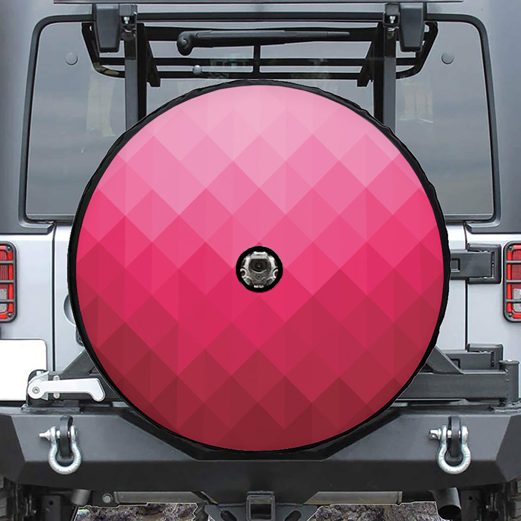 Pink Geometric Square Pattern Print Tire Cover With Camera Hole