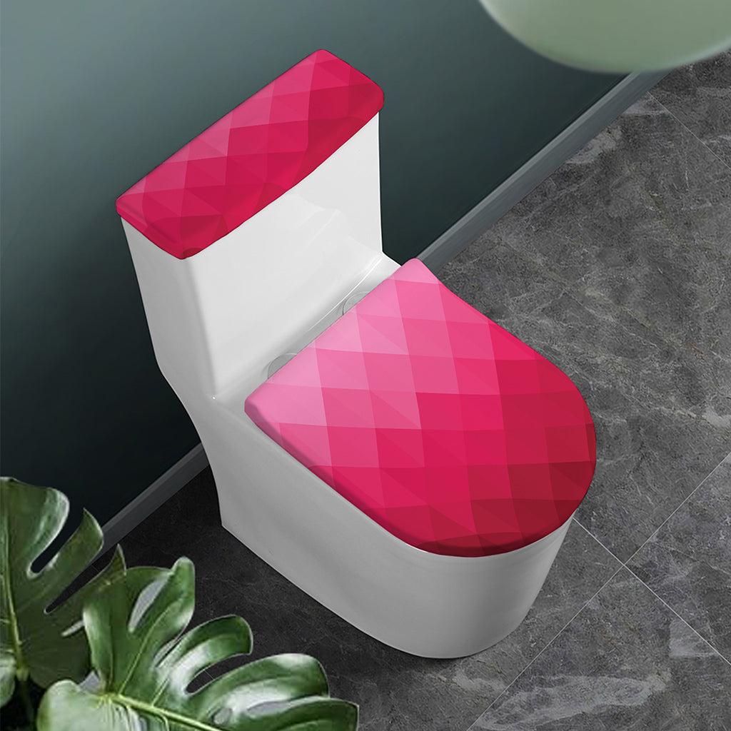 Pink Geometric Square Pattern Print Toilet Lid And Tank Cover Set