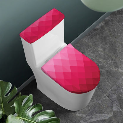 Pink Geometric Square Pattern Print Toilet Lid And Tank Cover Set