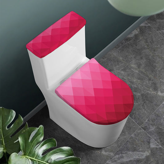 Pink Geometric Square Pattern Print Toilet Lid And Tank Cover Set