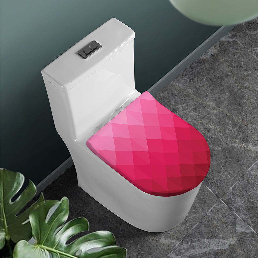 Pink Geometric Square Pattern Print Toilet Lid Cover