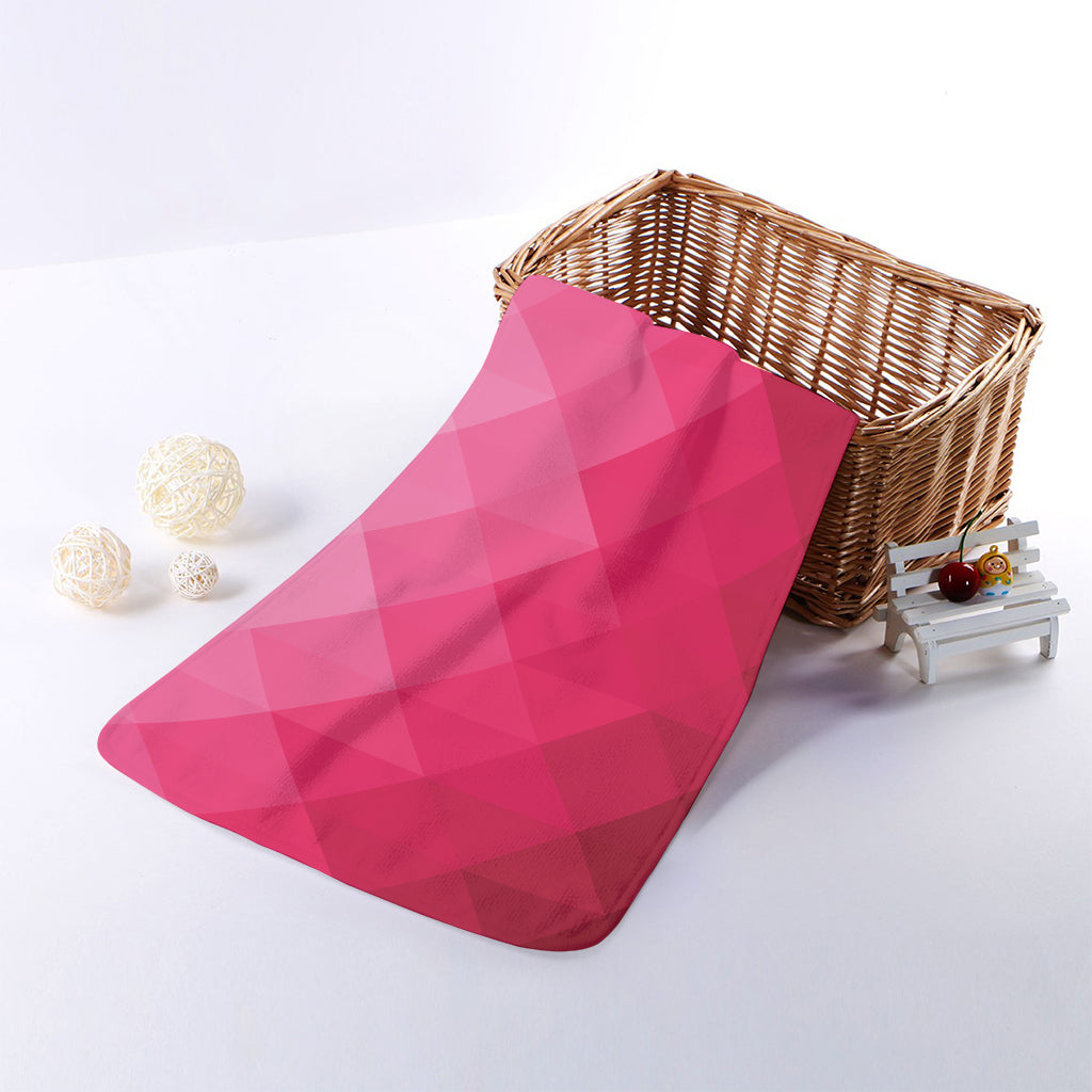 Pink Geometric Square Pattern Print Towel