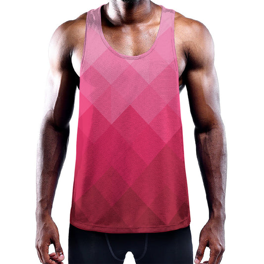 Pink Geometric Square Pattern Print Training Tank Top
