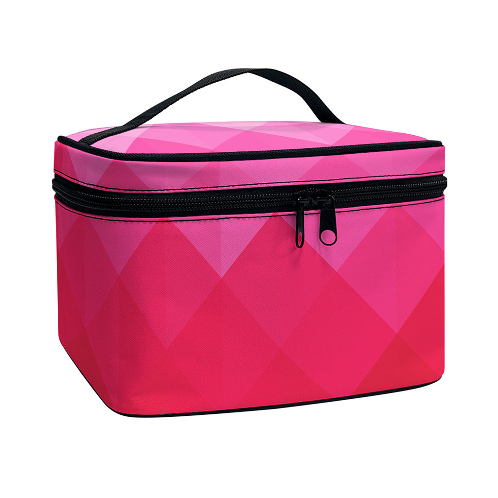 Pink Geometric Square Pattern Print Travel Makeup Bag