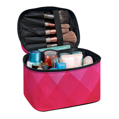 Pink Geometric Square Pattern Print Travel Makeup Bag