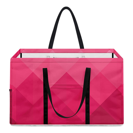 Pink Geometric Square Pattern Print Utility Tote Bag