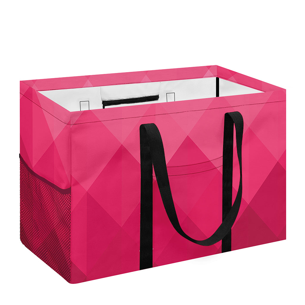 Pink Geometric Square Pattern Print Utility Tote Bag