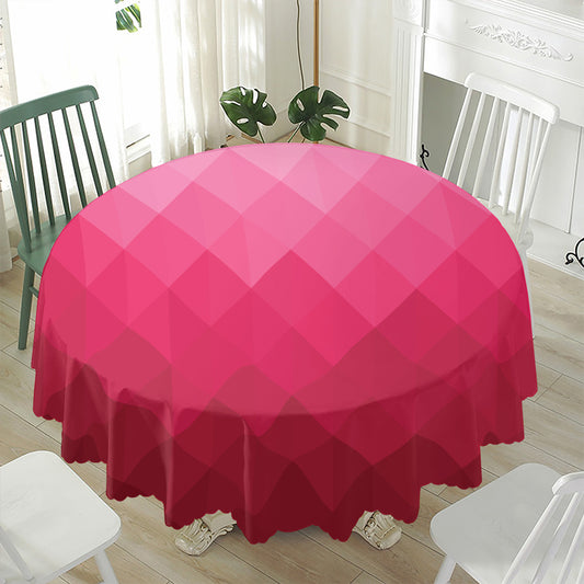 Pink Geometric Square Pattern Print Waterproof Round Tablecloth