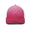 Pink Geometric Square Pattern Print White Mesh Trucker Hat