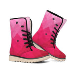 Pink Geometric Square Pattern Print Winter Boots