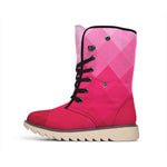 Pink Geometric Square Pattern Print Winter Boots