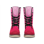 Pink Geometric Square Pattern Print Winter Boots