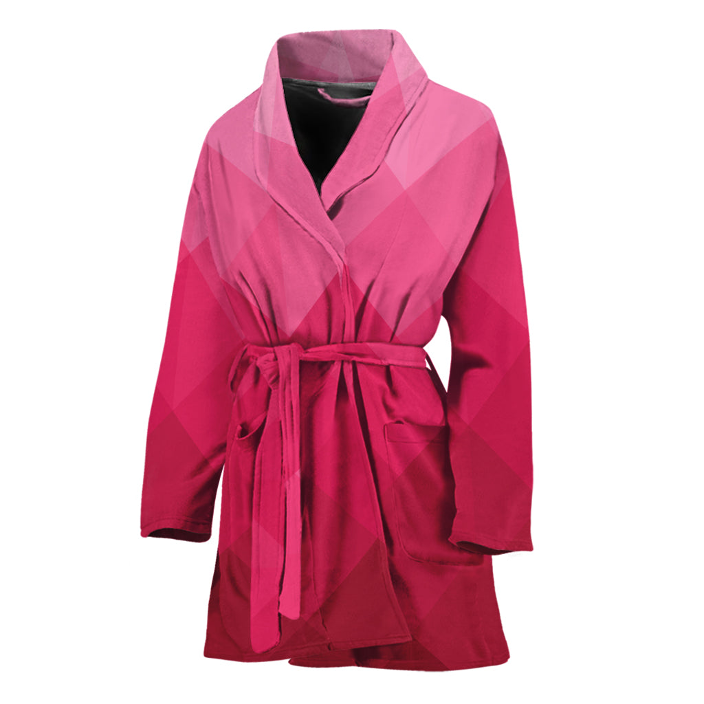 Pink Geometric Square Pattern Print Women's Bathrobe