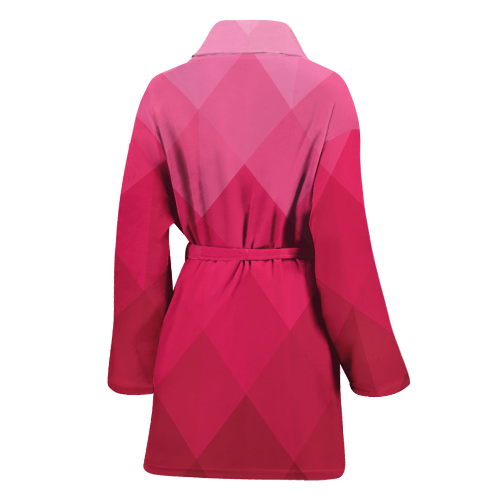 Pink Geometric Square Pattern Print Women's Bathrobe
