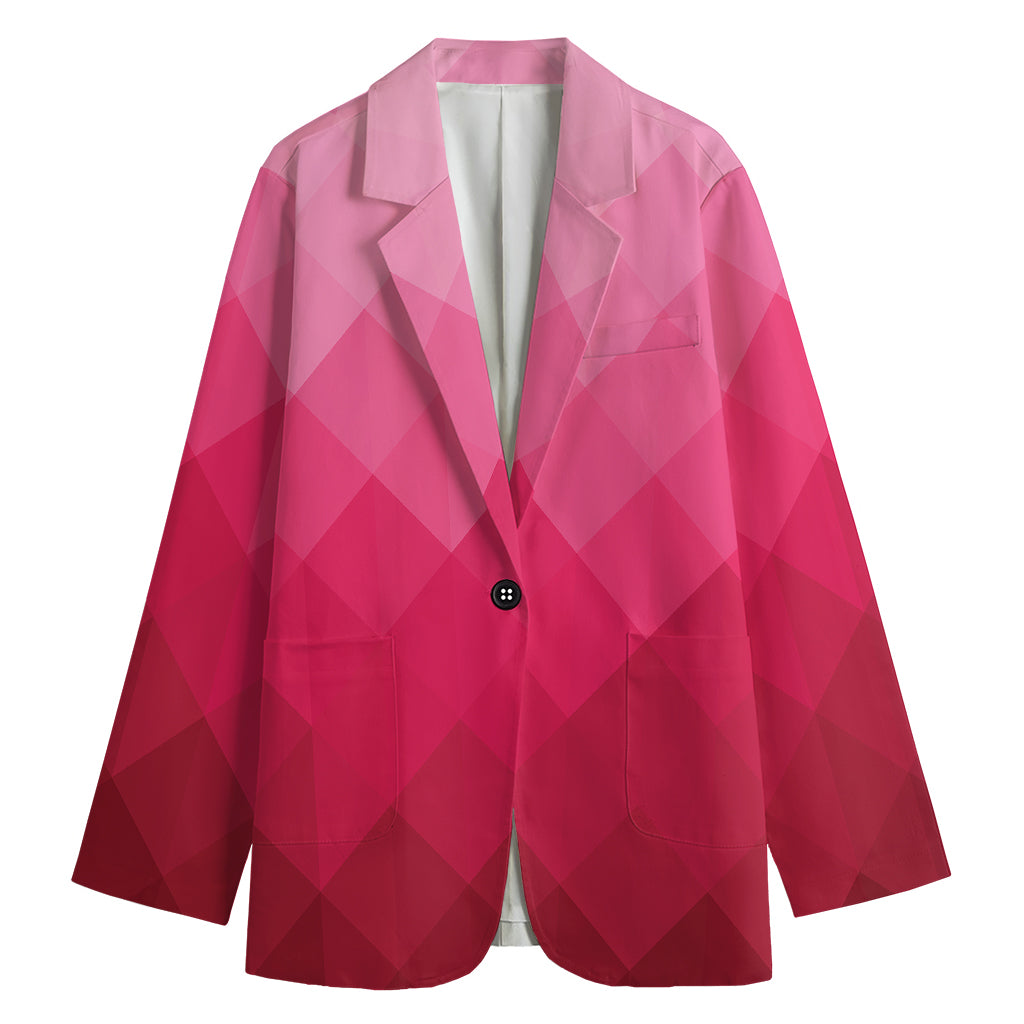 Pink Geometric Square Pattern Print Women's Blazer
