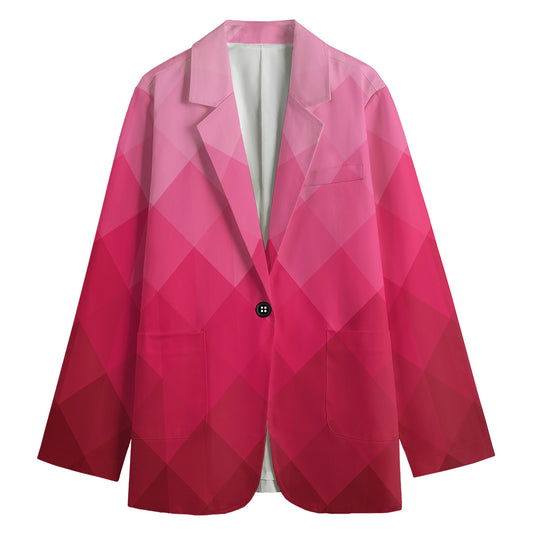 Pink Geometric Square Pattern Print Women's Blazer