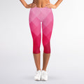 Pink Geometric Square Pattern Print Women's Capri Leggings