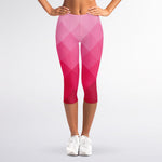 Pink Geometric Square Pattern Print Women's Capri Leggings