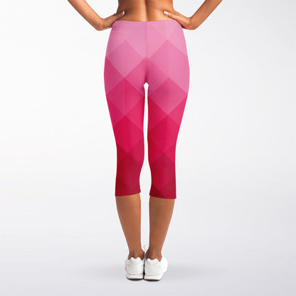 Pink Geometric Square Pattern Print Women's Capri Leggings