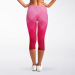 Pink Geometric Square Pattern Print Women's Capri Leggings