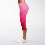 Pink Geometric Square Pattern Print Women's Capri Leggings
