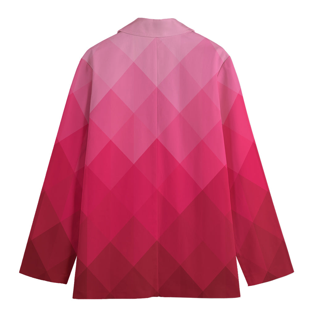 Pink Geometric Square Pattern Print Women's Cotton Blazer